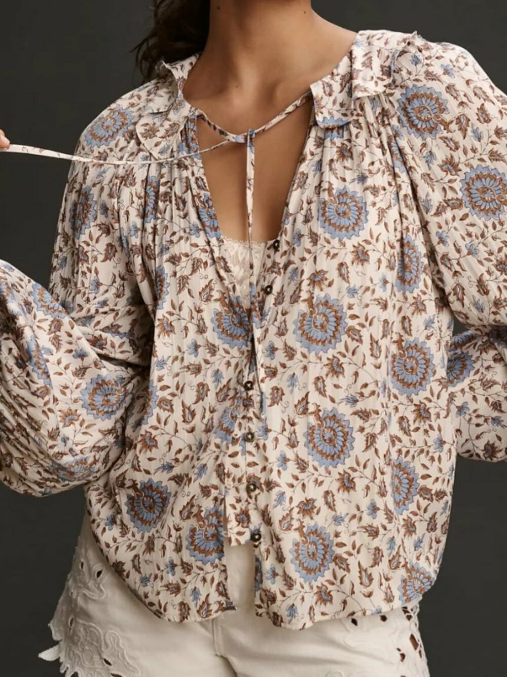 ANTHROPOLOGIE FLORAL BUTTON FRONT PEASANT TOP BLOUSE SMALL